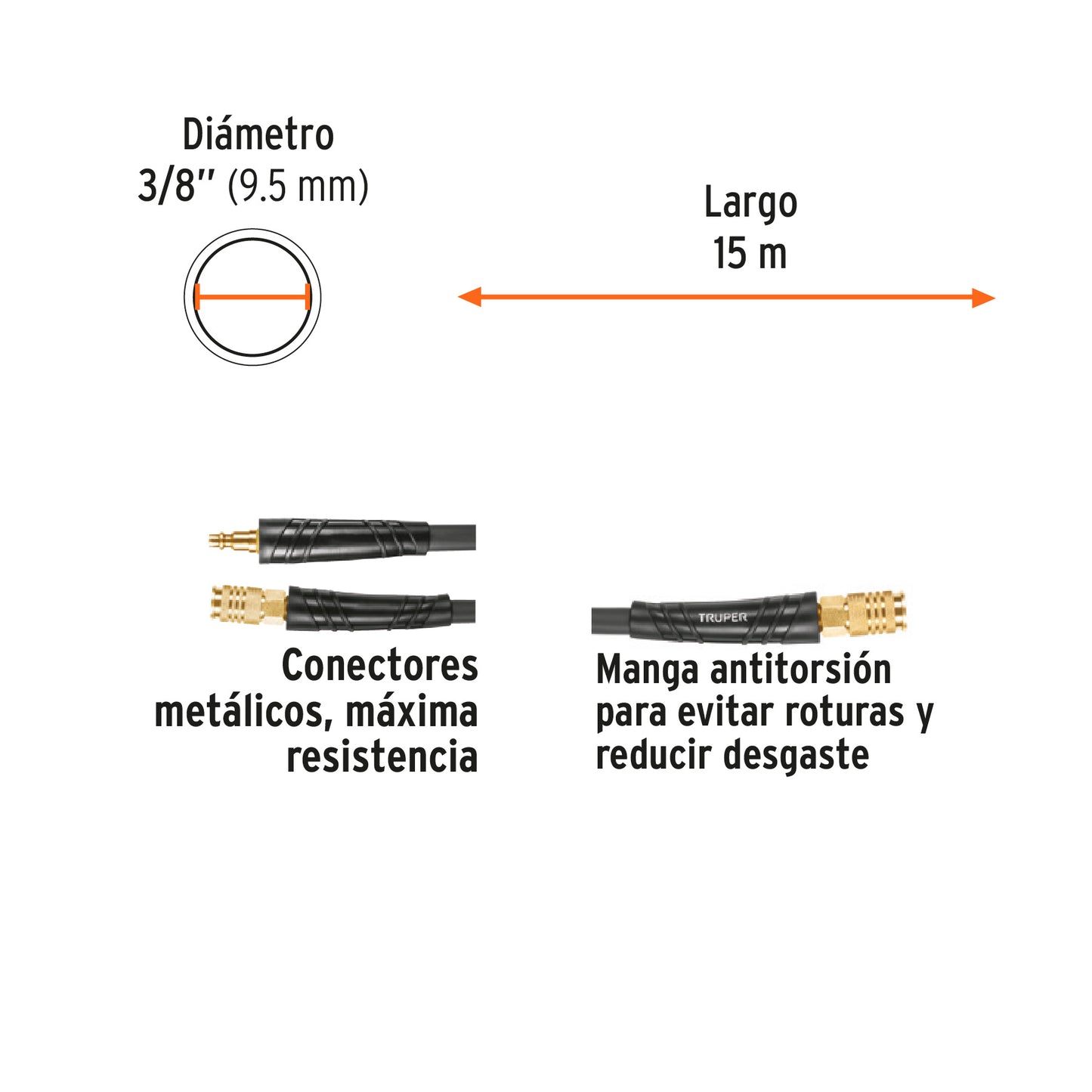 Rollo de manguera híbrida 3/8' para compresor, 15 m, Truper sustituto 102472