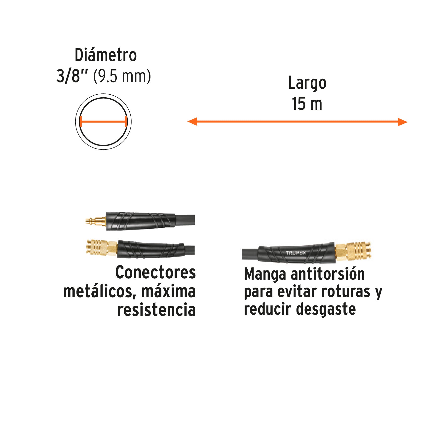 Rollo de manguera híbrida 3/8' para compresor, 15 m, Truper sustituto 102472