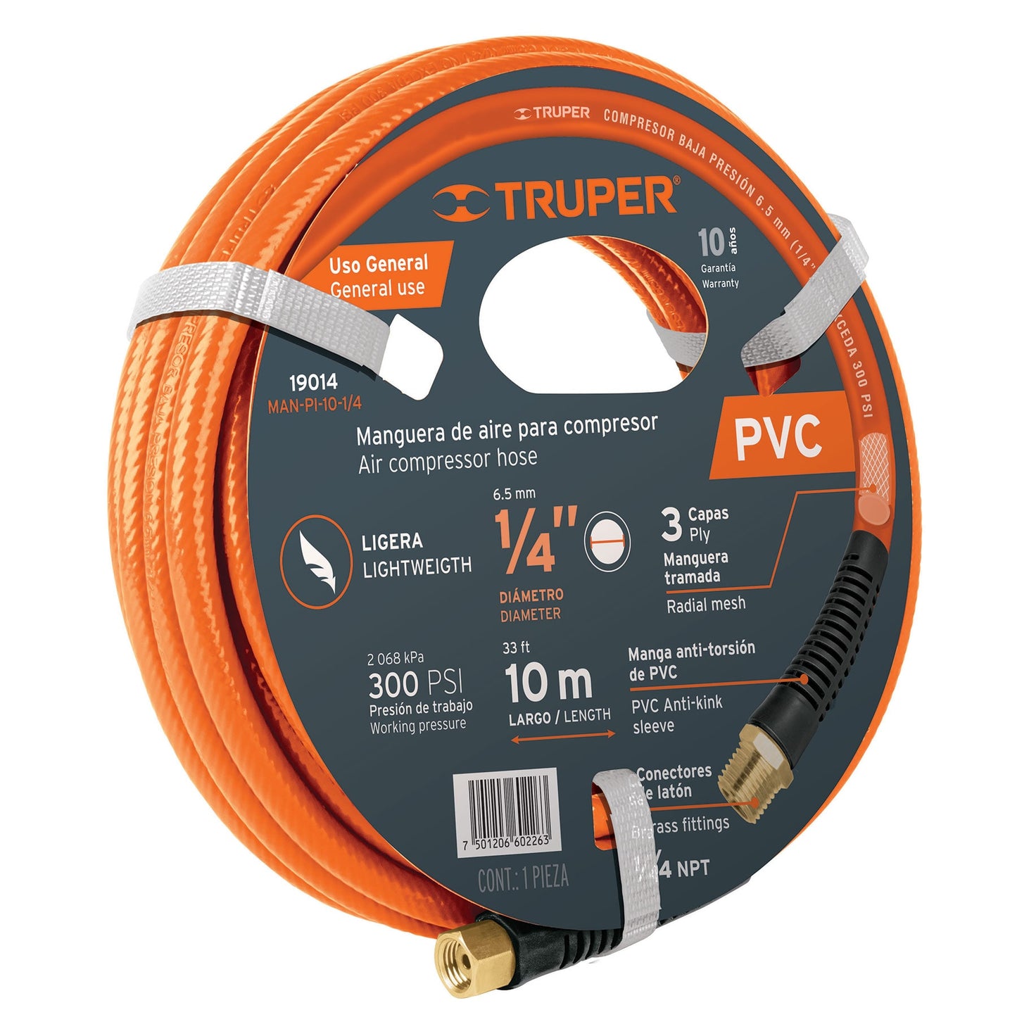 Manguera de PVC, baja presión, 10 m, 1/4"