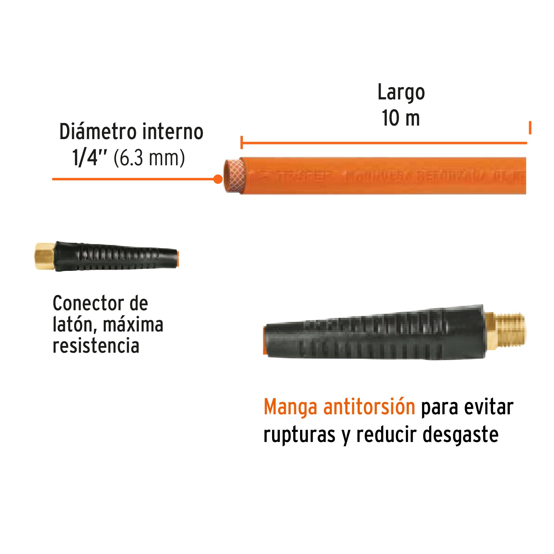 Manguera de PVC, baja presión, 10 m, 1/4"
