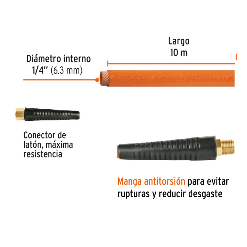 Manguera de PVC, baja presión, 10 m, 1/4"
