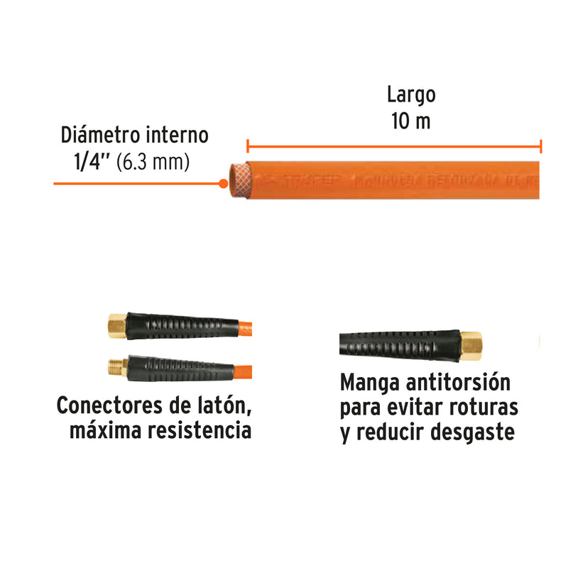 Manguera de PVC, baja presión, 10 m, 1/4"