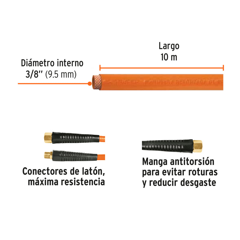 Manguera de PVC, baja presión, 10 m, 3/8