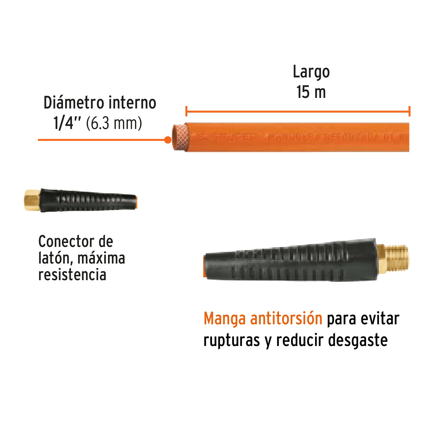 Manguera de PVC, baja presión, 15 m, 1/4"