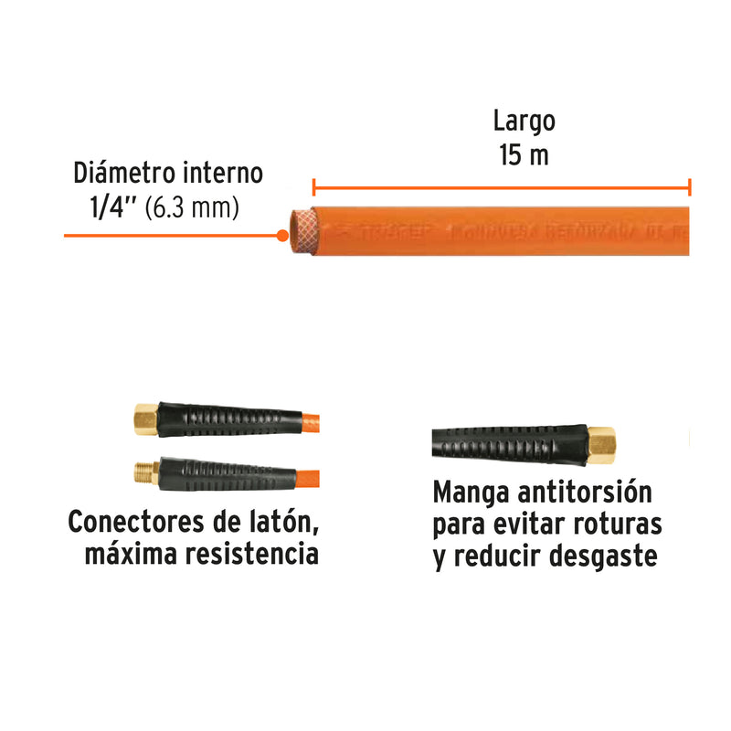 Manguera de PVC, baja presión, 15 m, 1/4"