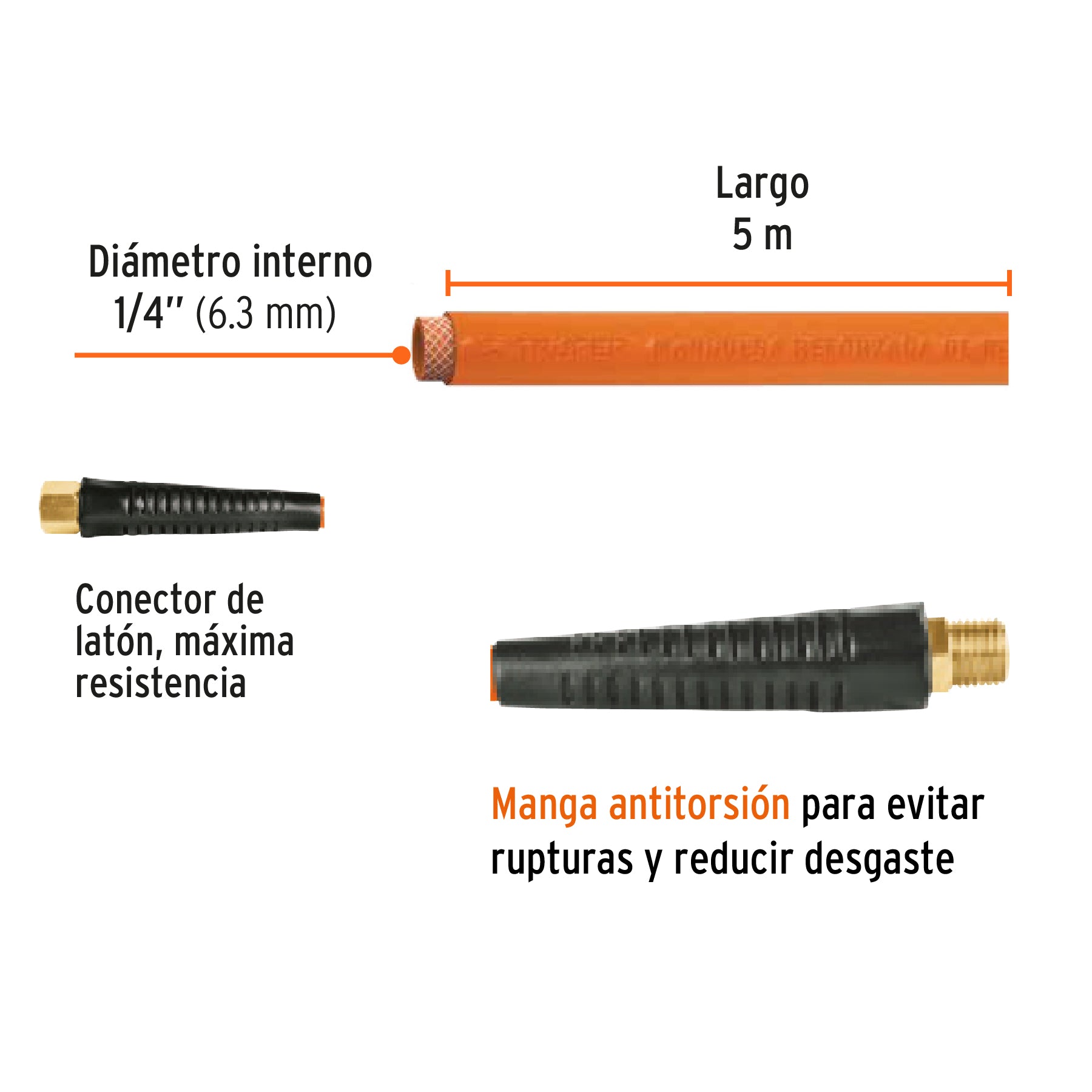 Manguera de PVC, baja presión, 5 m, 1/4"