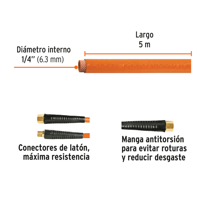 Manguera de PVC, baja presión, 5 m, 1/4"