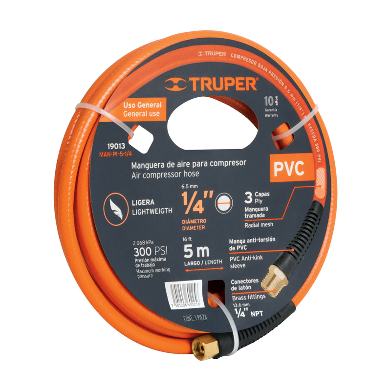Manguera de PVC, baja presión, 5 m, 1/4"