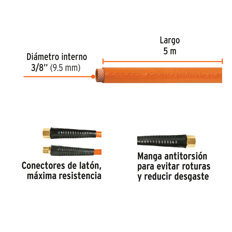 Manguera de PVC, baja presión, 5 m, 3/8"