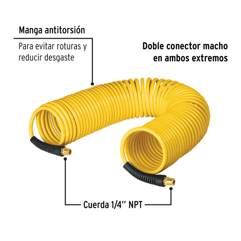 Manguera de 15.2m tipo resorte 1/4' para compresor, Pretul