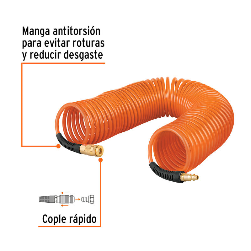 Manguera tipo resorte para compresor, 1/4" x 50 ft