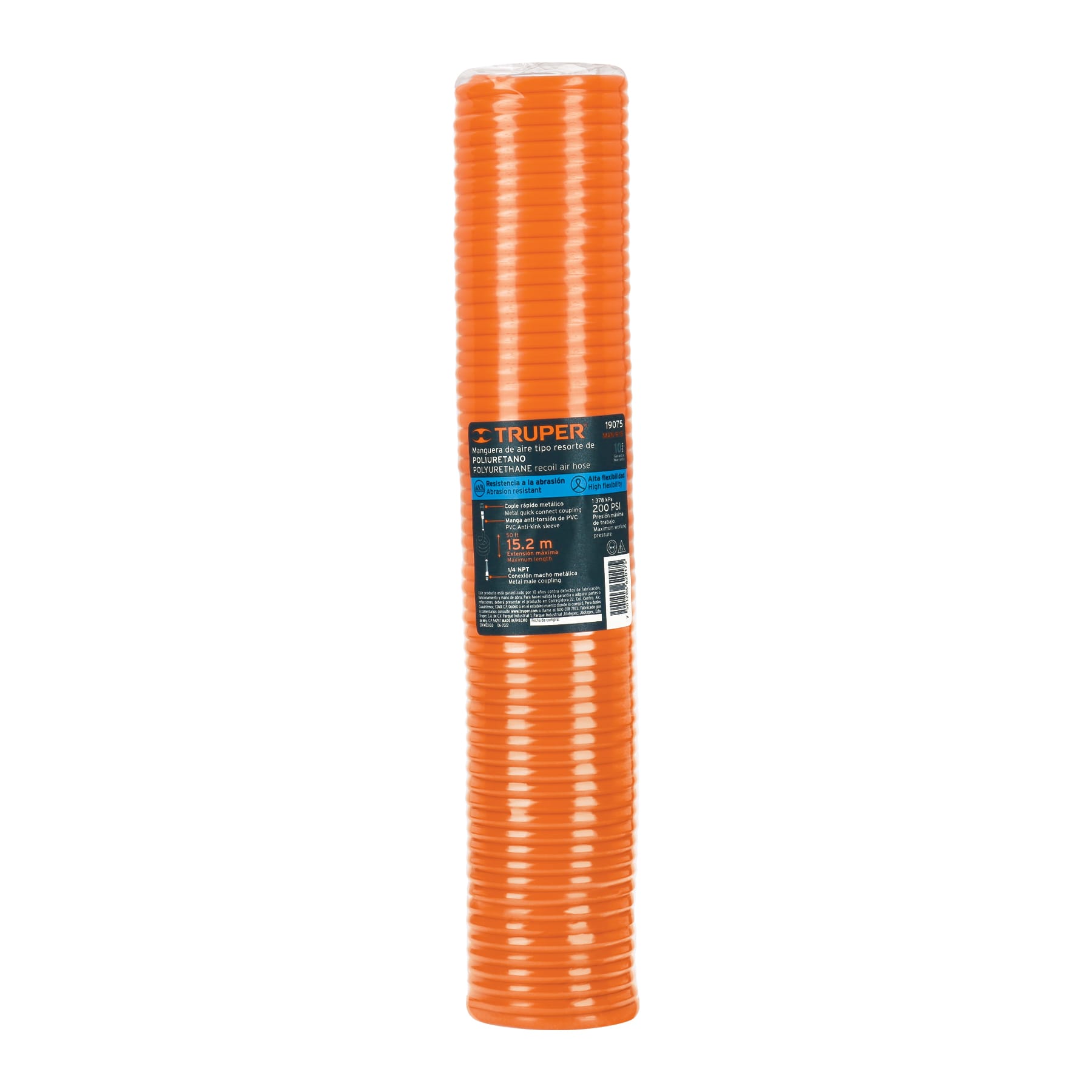 Manguera tipo resorte para compresor, 1/4" x 50 ft