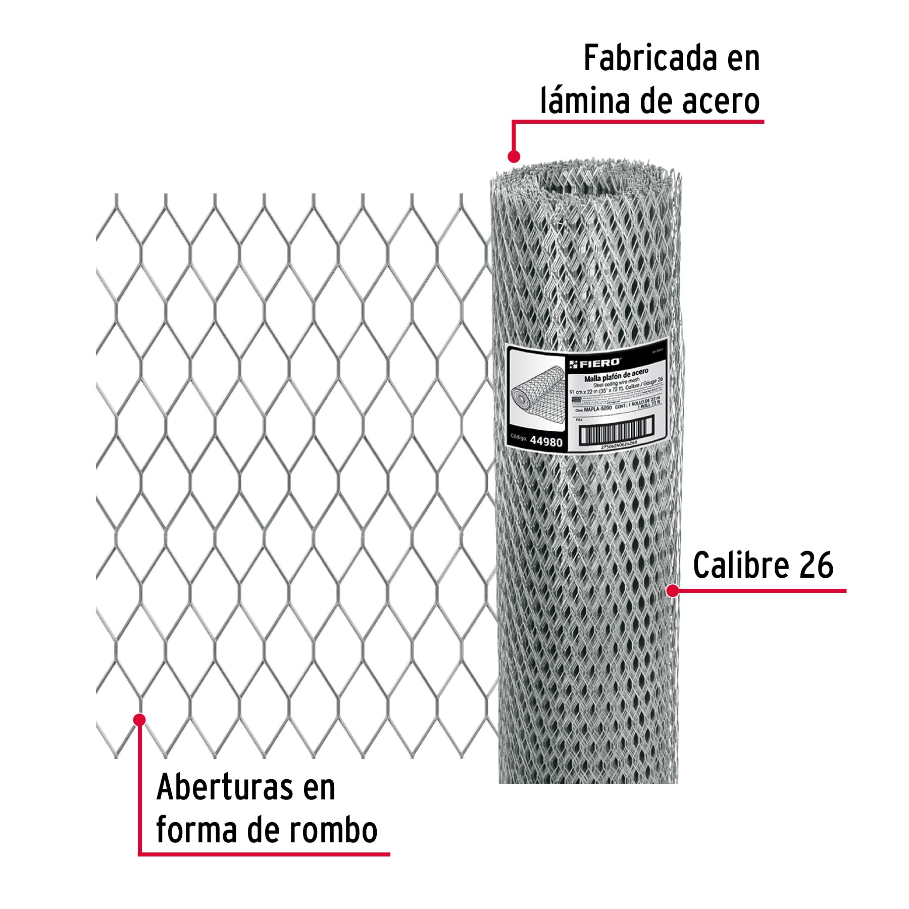 Malla plafón modelo 500, 0.90 X 22 m