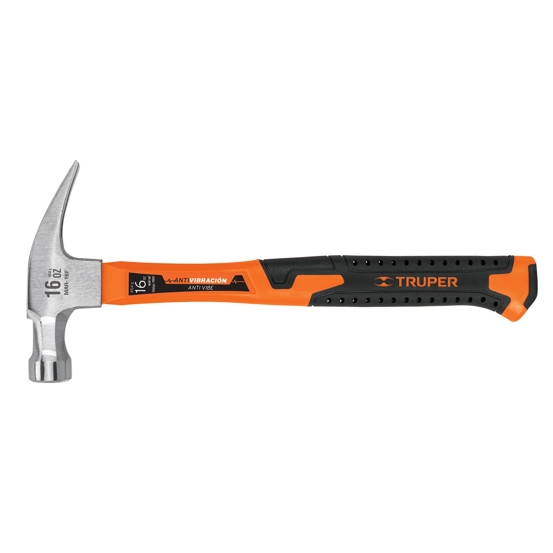 Martillo de uña recta de 16oz, mango fibra de vidrio