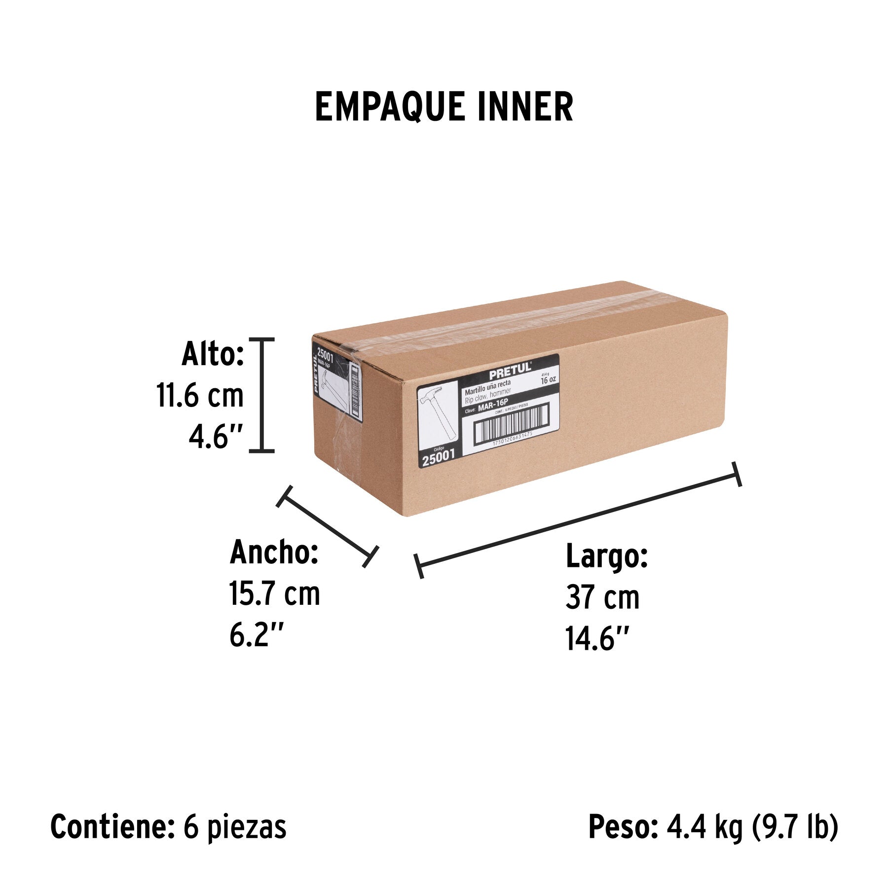 Martillo uña recta 16 oz, pretul