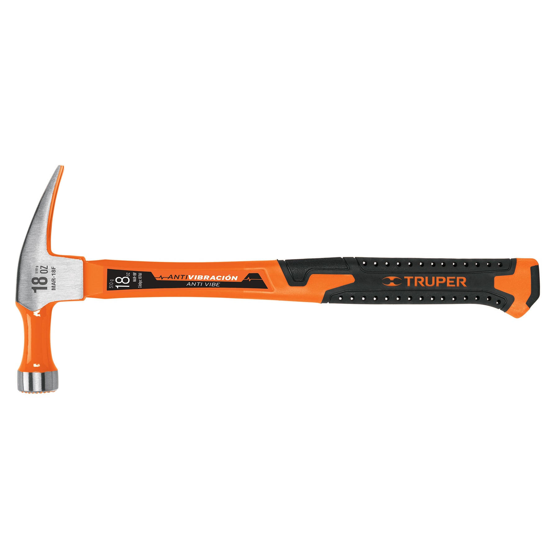 Martillo de uña recta, de 18 oz, mango fibra de vidrio