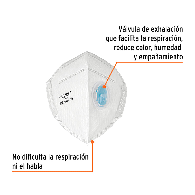 Respirador plegable N95 con válvula para partículas, Truper