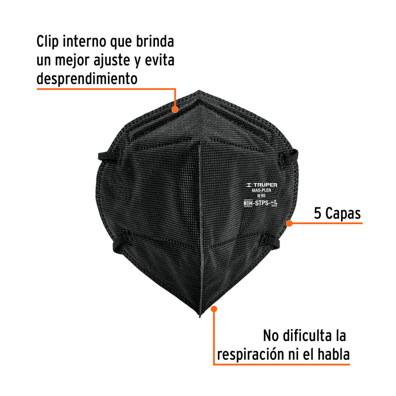 Respirador plegable N95 negro para polvos y partículas
