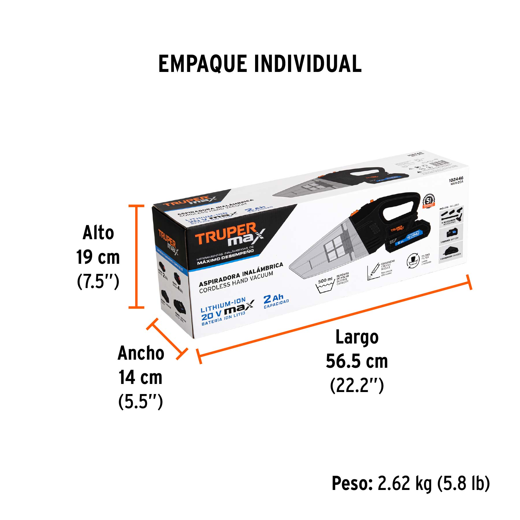 Aspiradora inalámbrica, 20V, Truper MAX