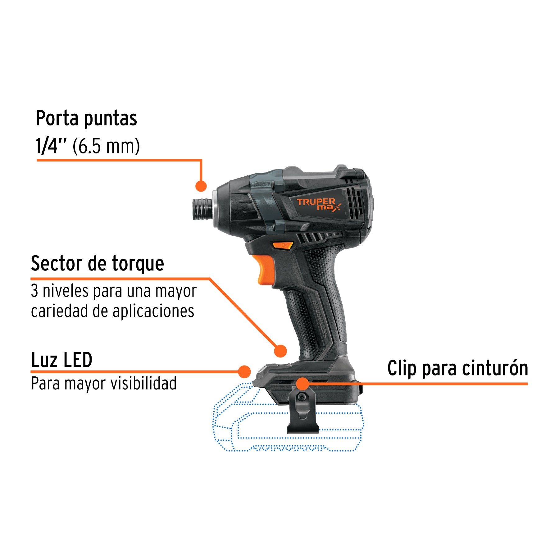 Destornillador de impacto 1/4' 20 V Truper MAX, sin batería