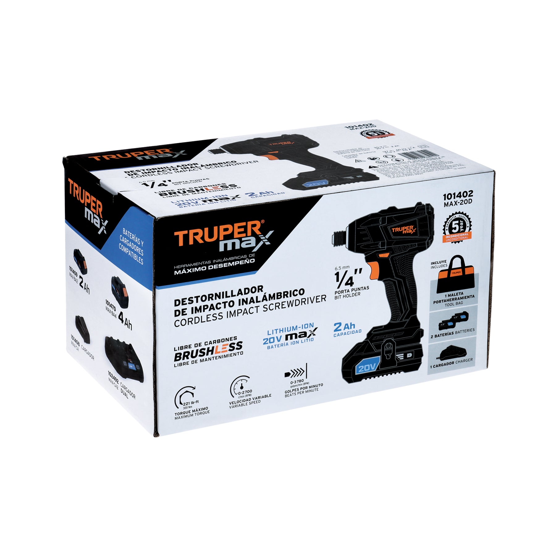 Destornillador de impacto 1/4' 20 V Truper MAX