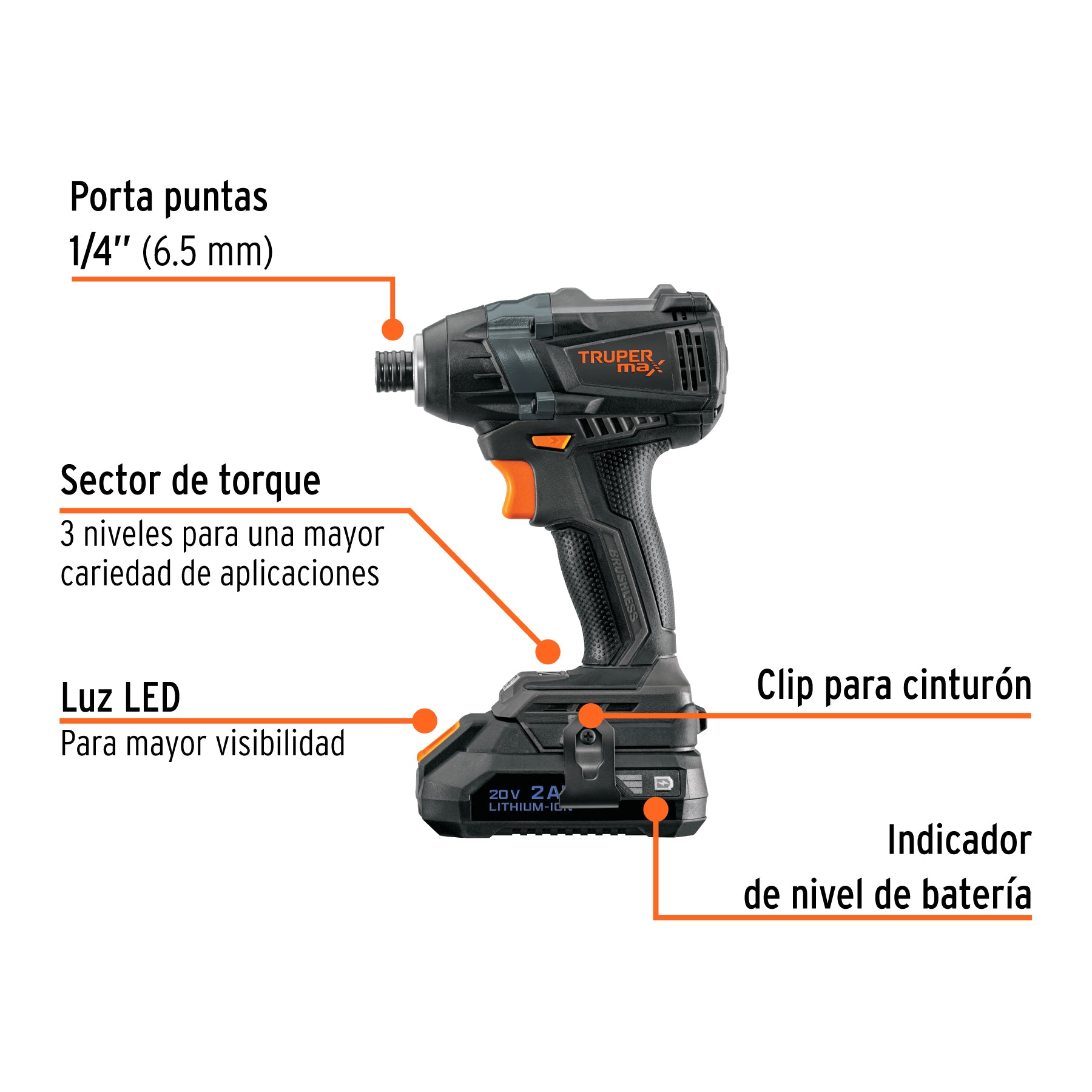 Destornillador de impacto 1/4' 20 V Truper MAX