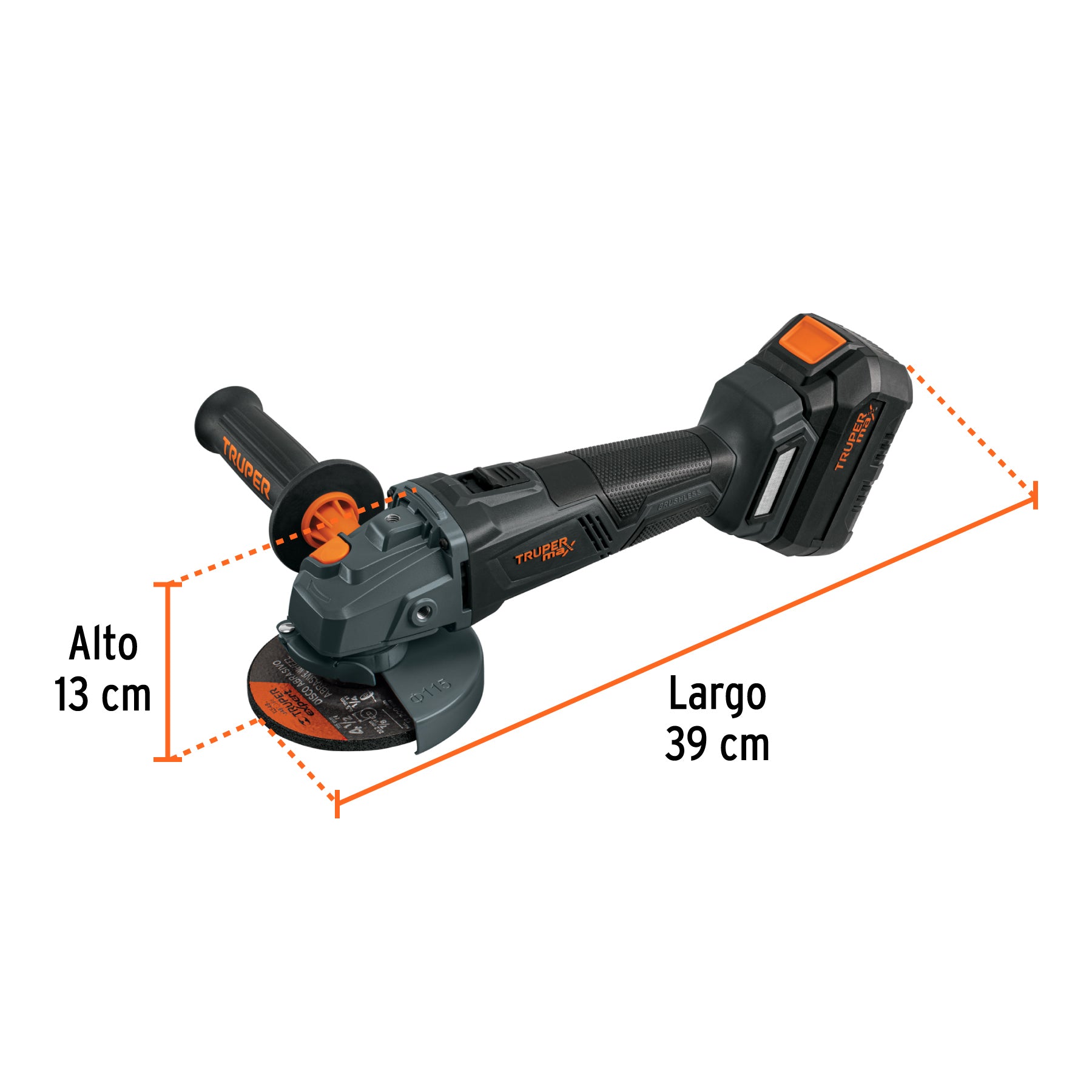 Esmeriladora angular inalámbrica 4-1/2', 20V, sin carbones