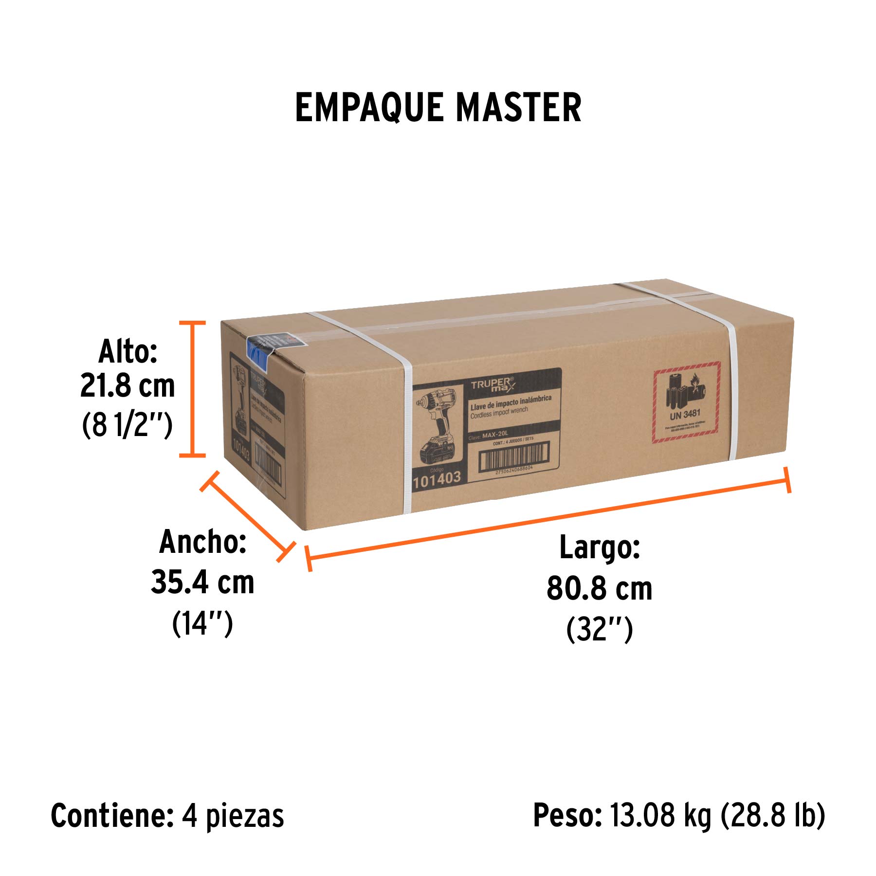 Llave de impacto inalámbrica 1/2' 20 V Truper MAX