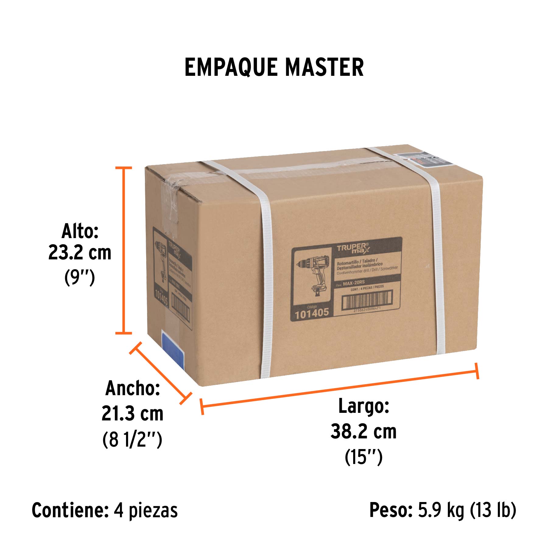 Rotomartillo inalámbrico 1/2' 20 V Truper MAX, sin batería