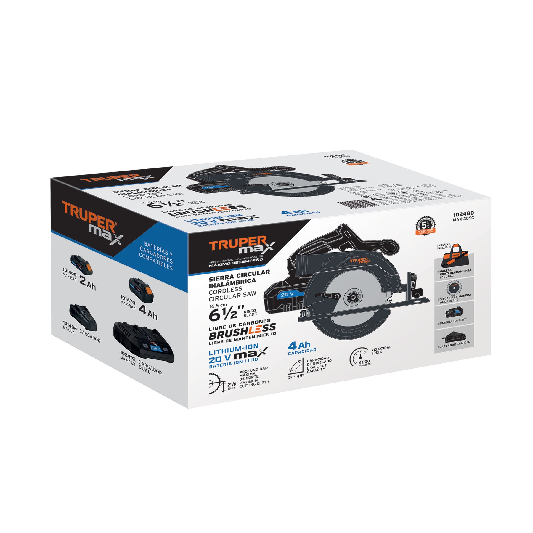 Sierra circular inalámbrica 6-1/2', 20V, sin carbones
