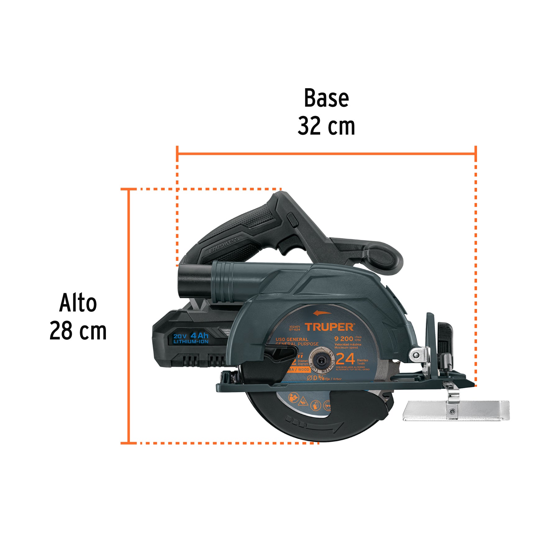 Sierra circular inalámbrica 6-1/2', 20V, sin carbones