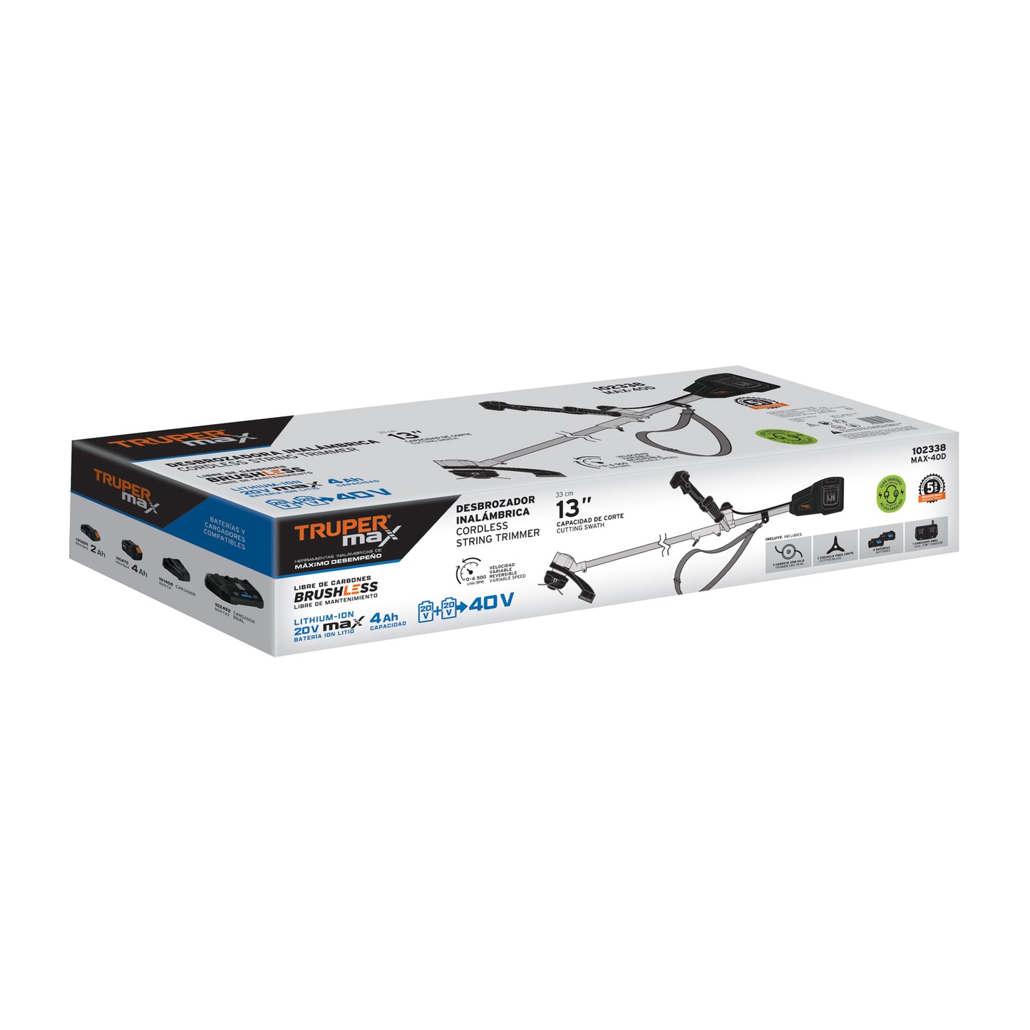 Desbrozadora inalámbrica 13', 40 V, sin carbones, Truper MAX