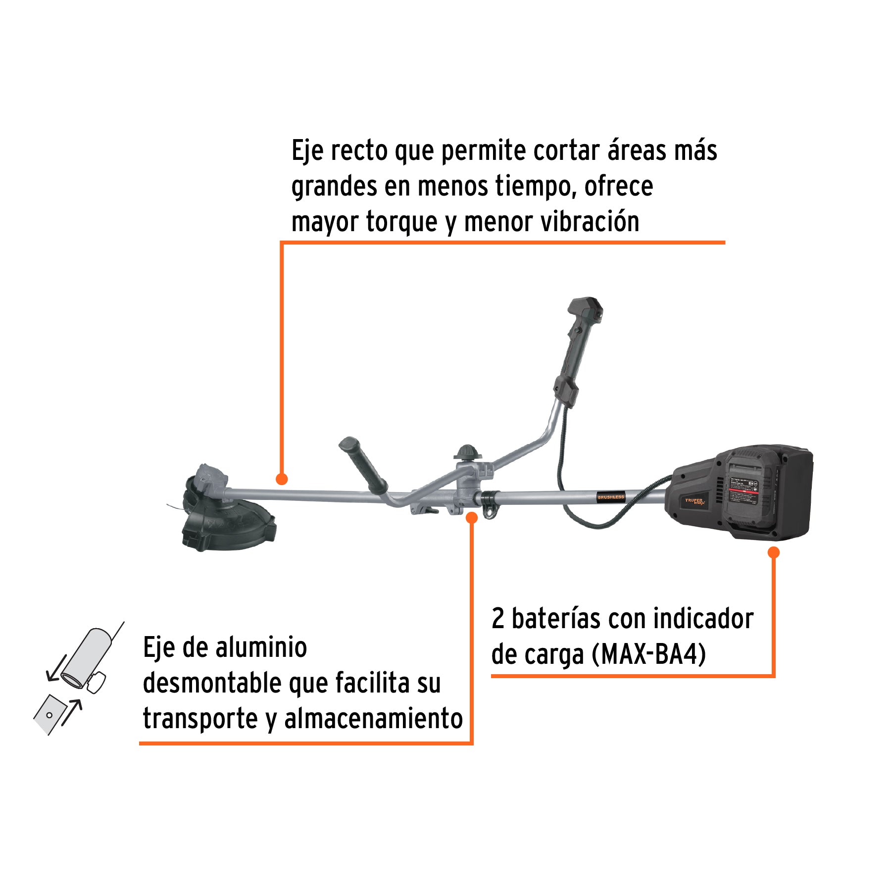 Desbrozadora inalámbrica 13', 40 V, sin carbones, Truper MAX