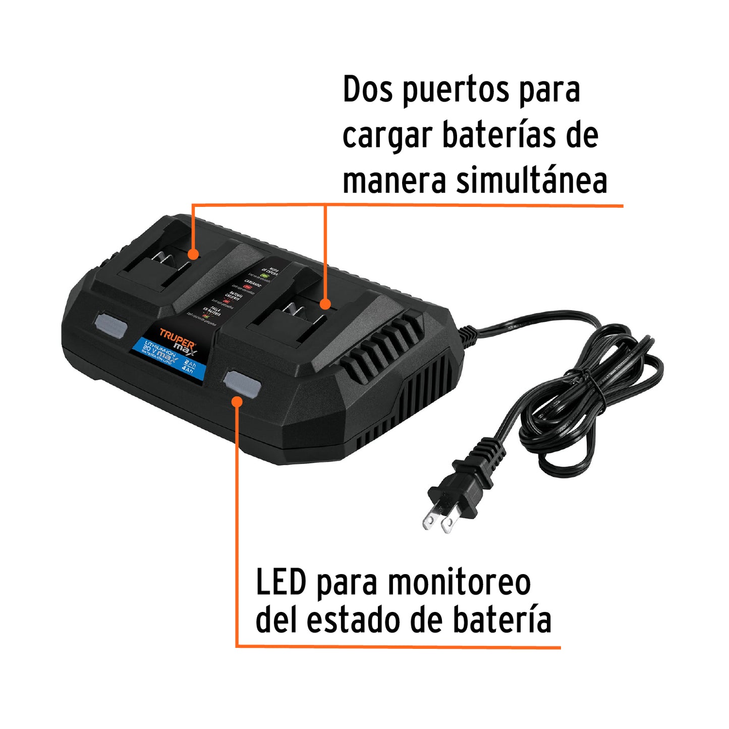 Cargador 20V dual, Truper MAX