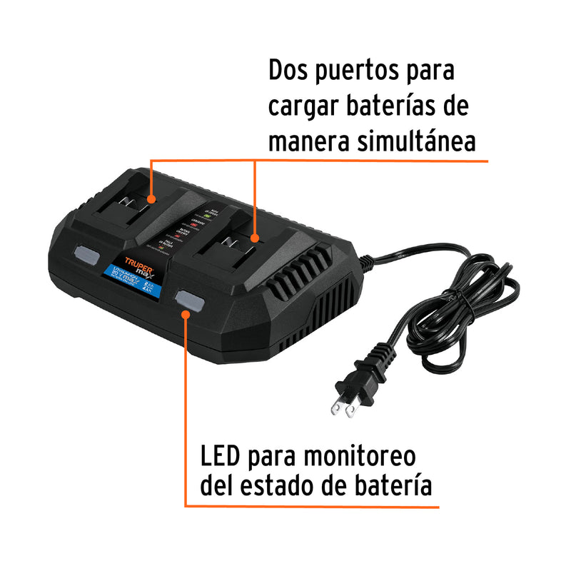 Cargador 20V dual, Truper MAX