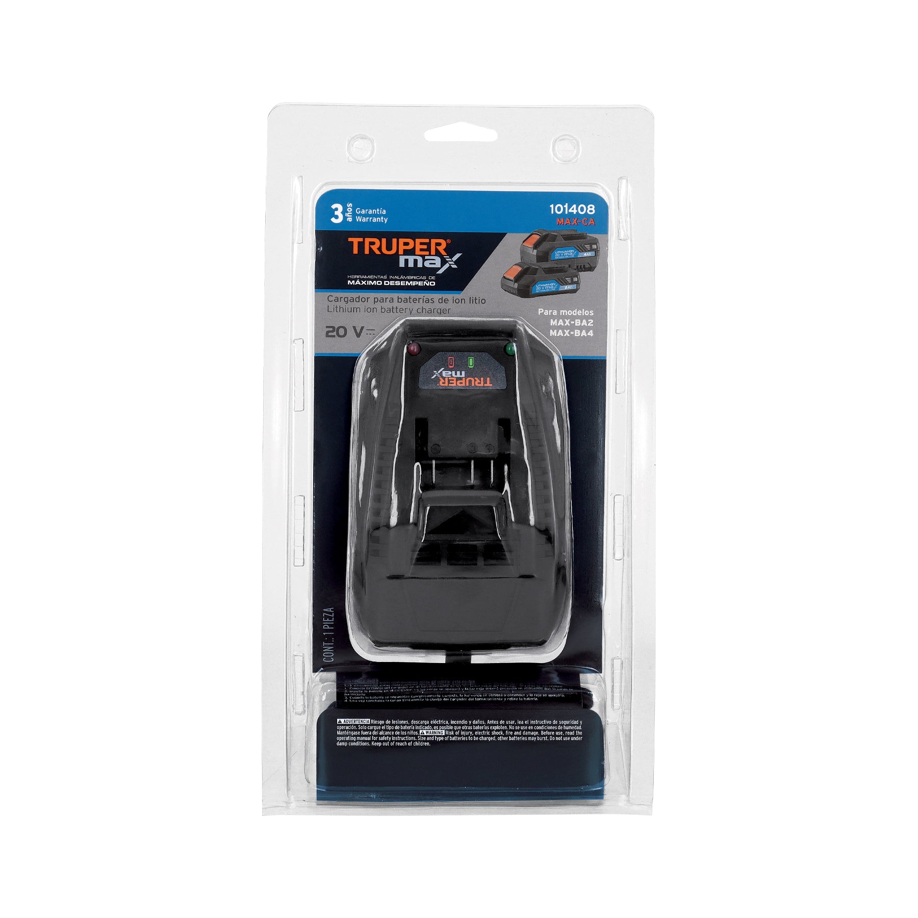 Cargador de baterías ion litio Truper MAX de 20 V 127V