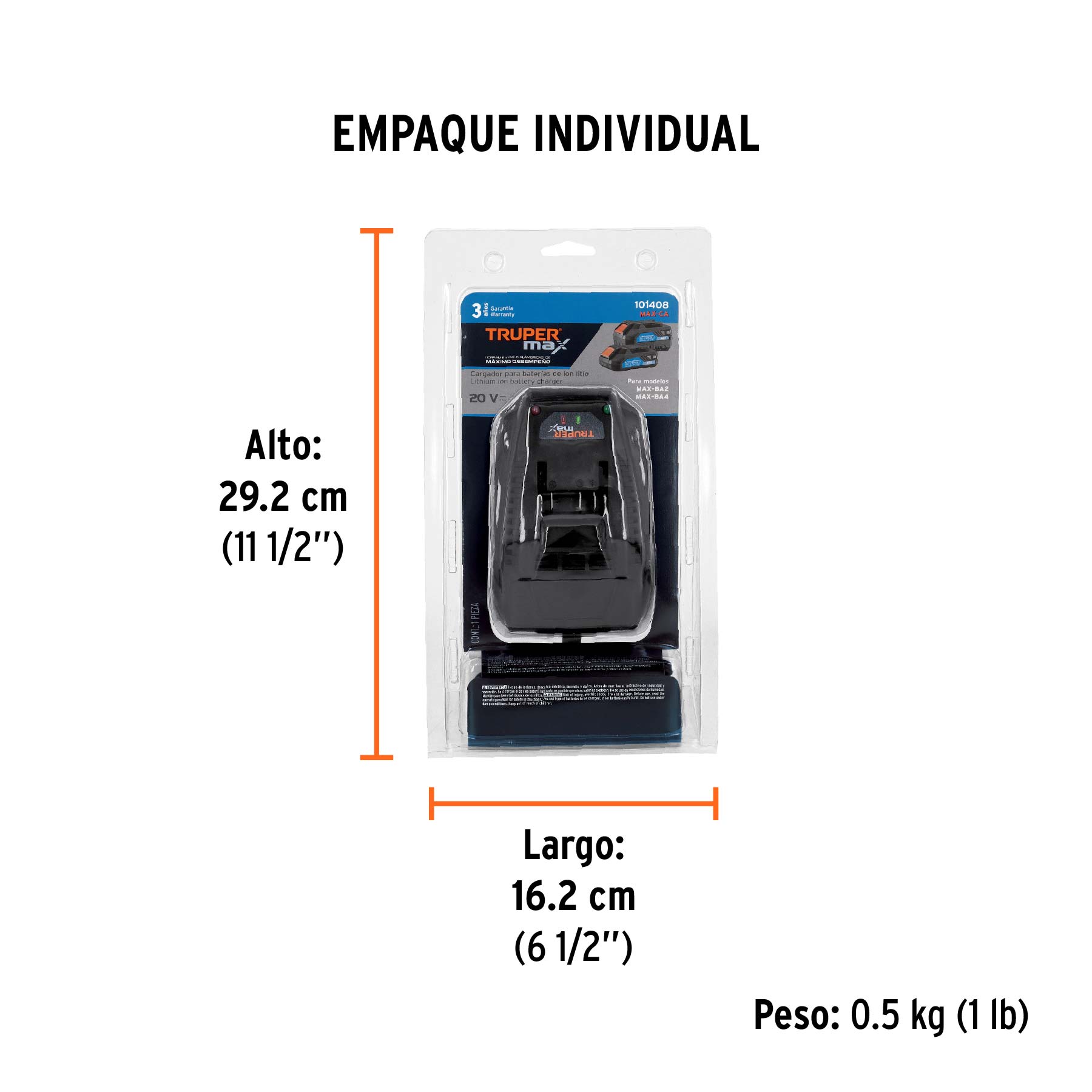 Cargador de baterías ion litio Truper MAX de 20 V 127V