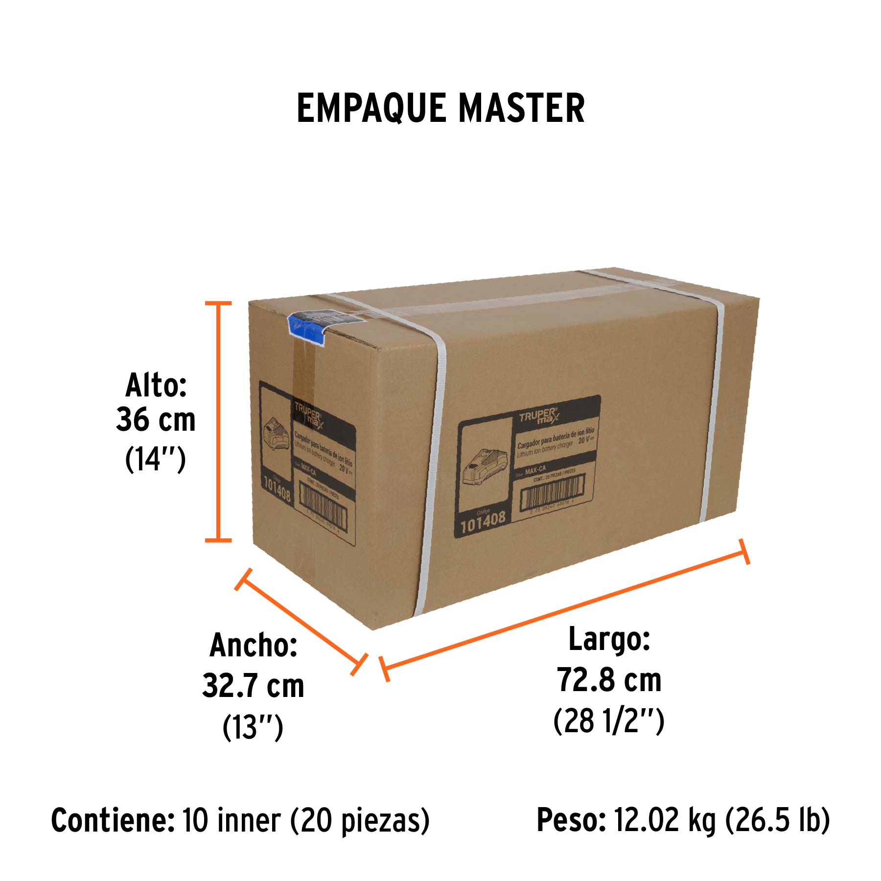 Cargador de baterías ion litio Truper MAX de 20 V 127V