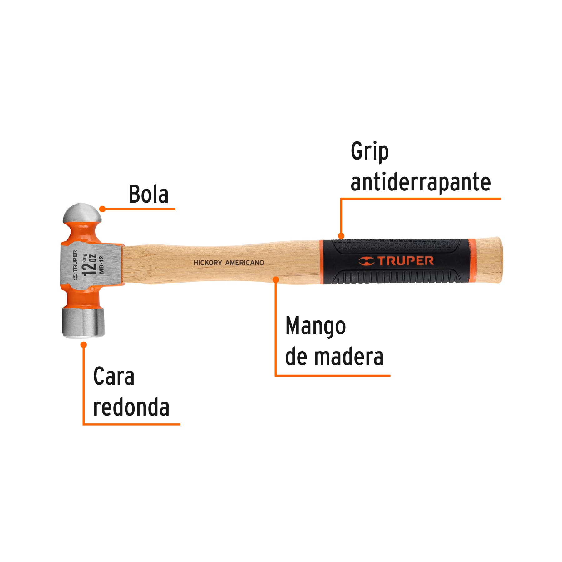 Martillo de bola 12 oz mgo con grip antiderrapante