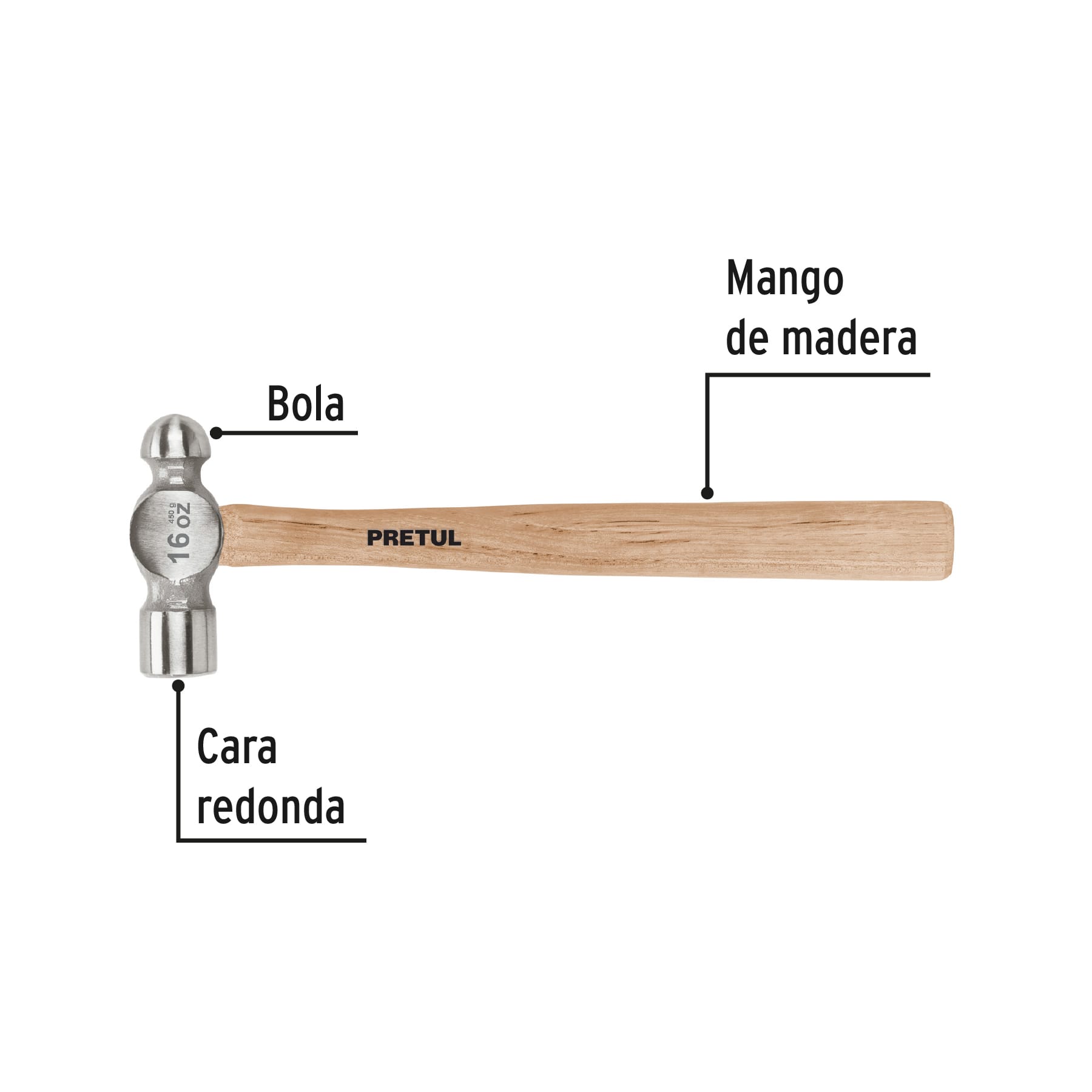 Martillo de bola, 16 oz, Pretul