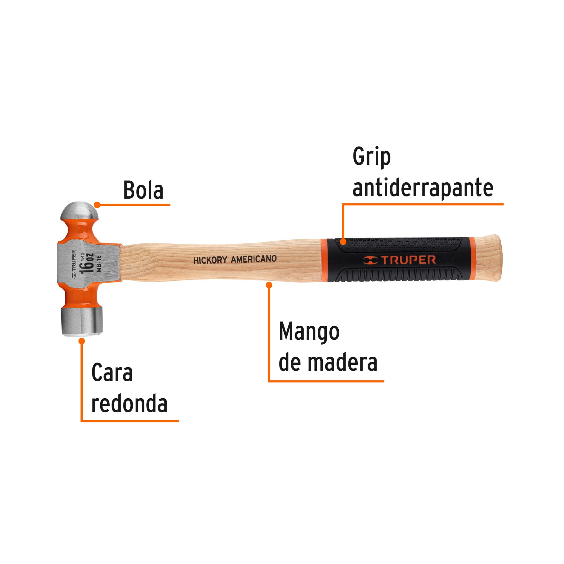 Martillo de bola 16 oz mgo con grip antiderrapante