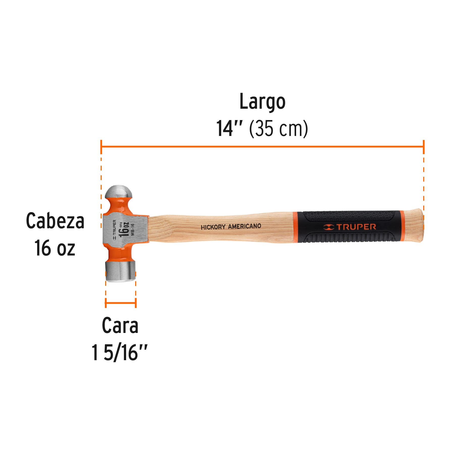 Martillo de bola 16 oz mgo con grip antiderrapante