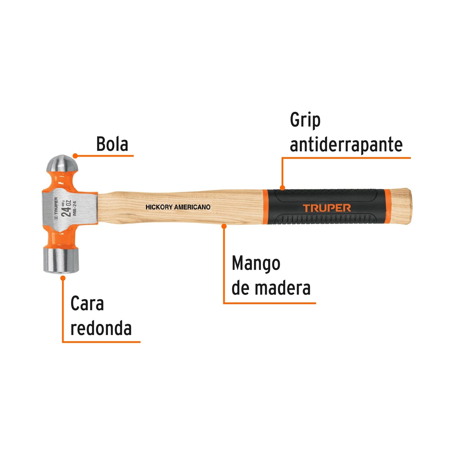 Martillo de bola 24 oz mgo con grip antiderrapante