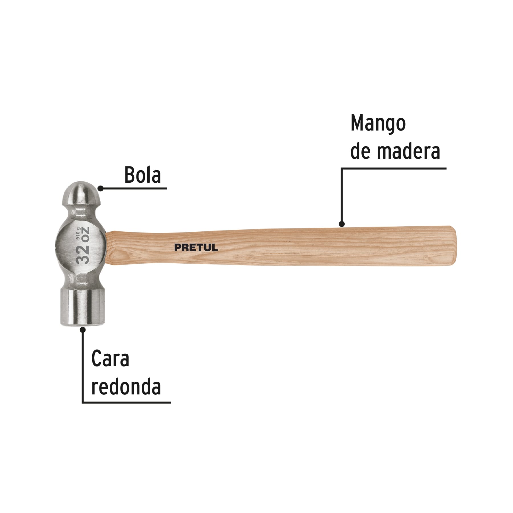 Martillo de bola, 32 oz, Pretul