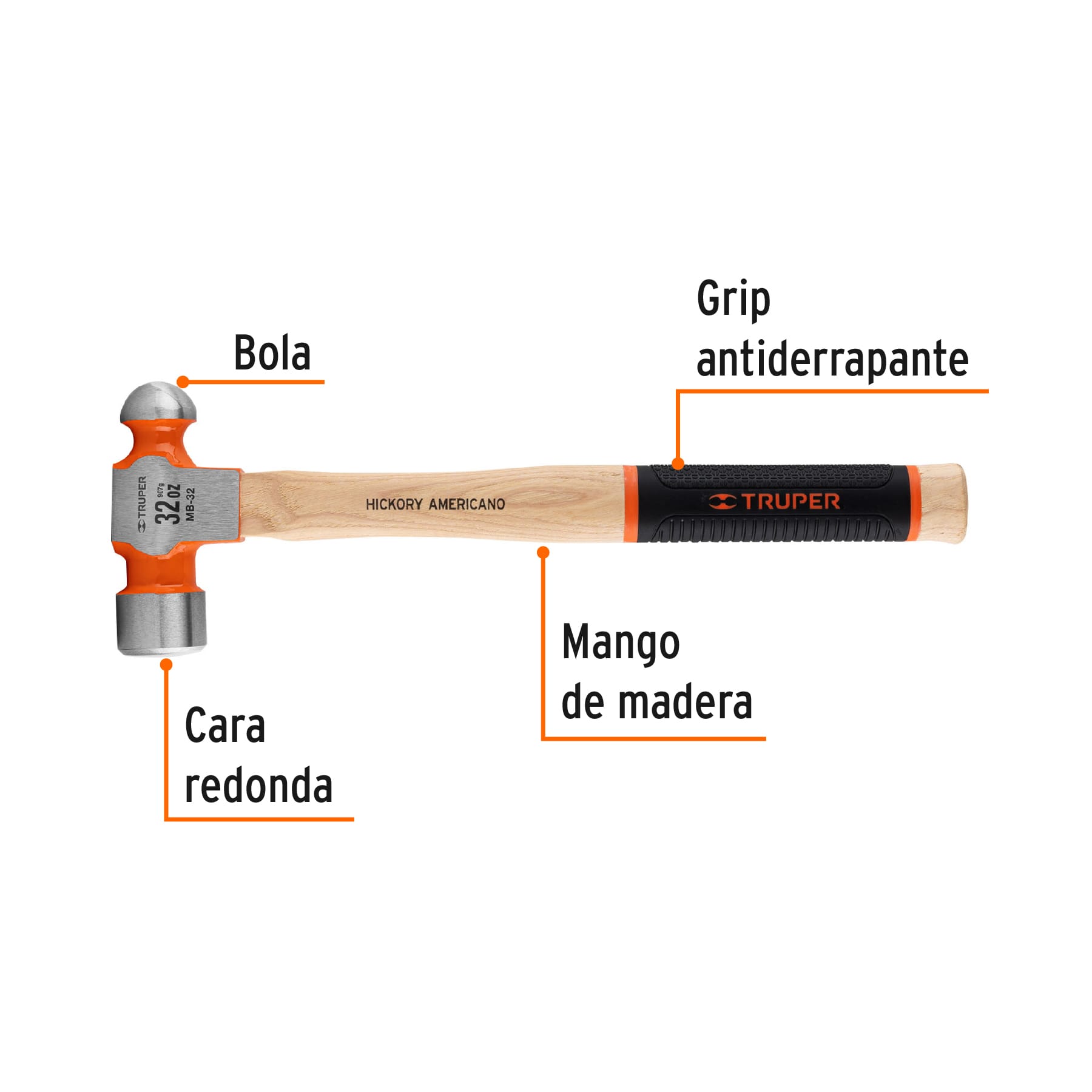 Martillo de bola 32 oz mgo con grip antiderrapante