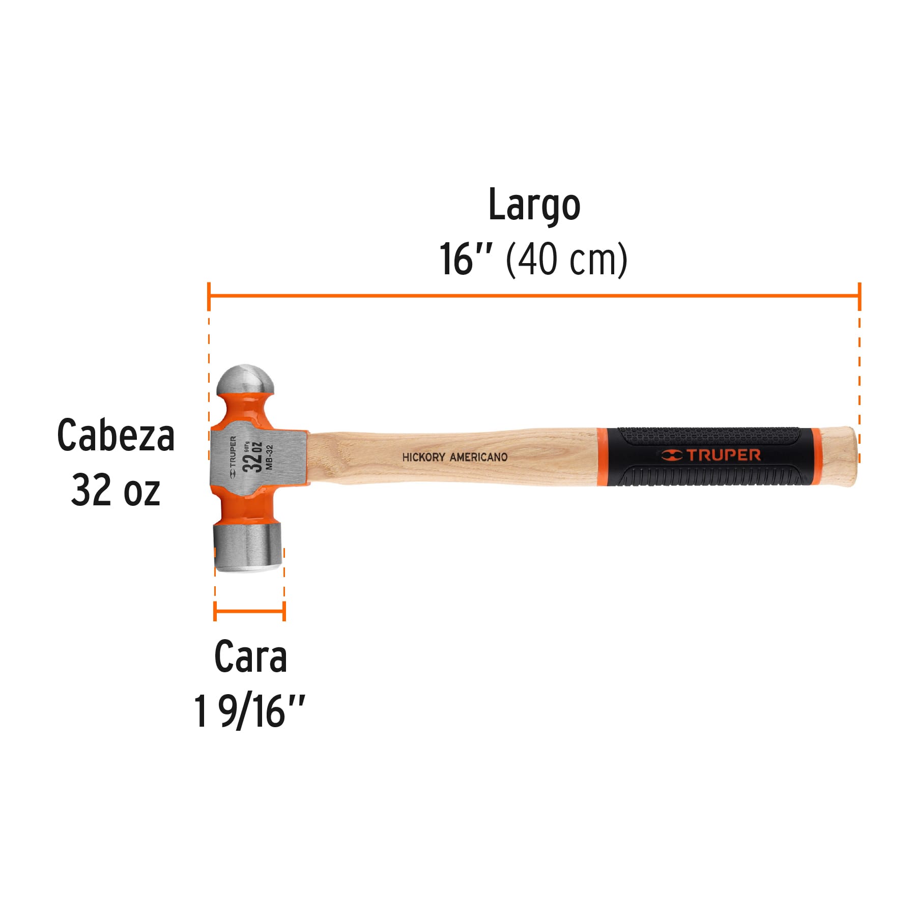 Martillo de bola 32 oz mgo con grip antiderrapante