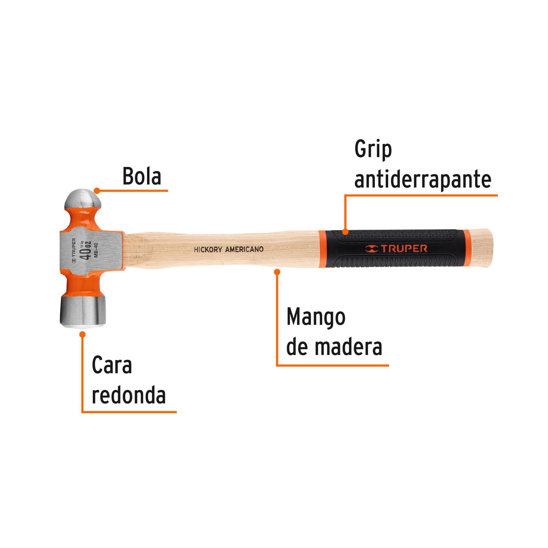 Martillo de bola 40 oz mgo con grip antiderrapante