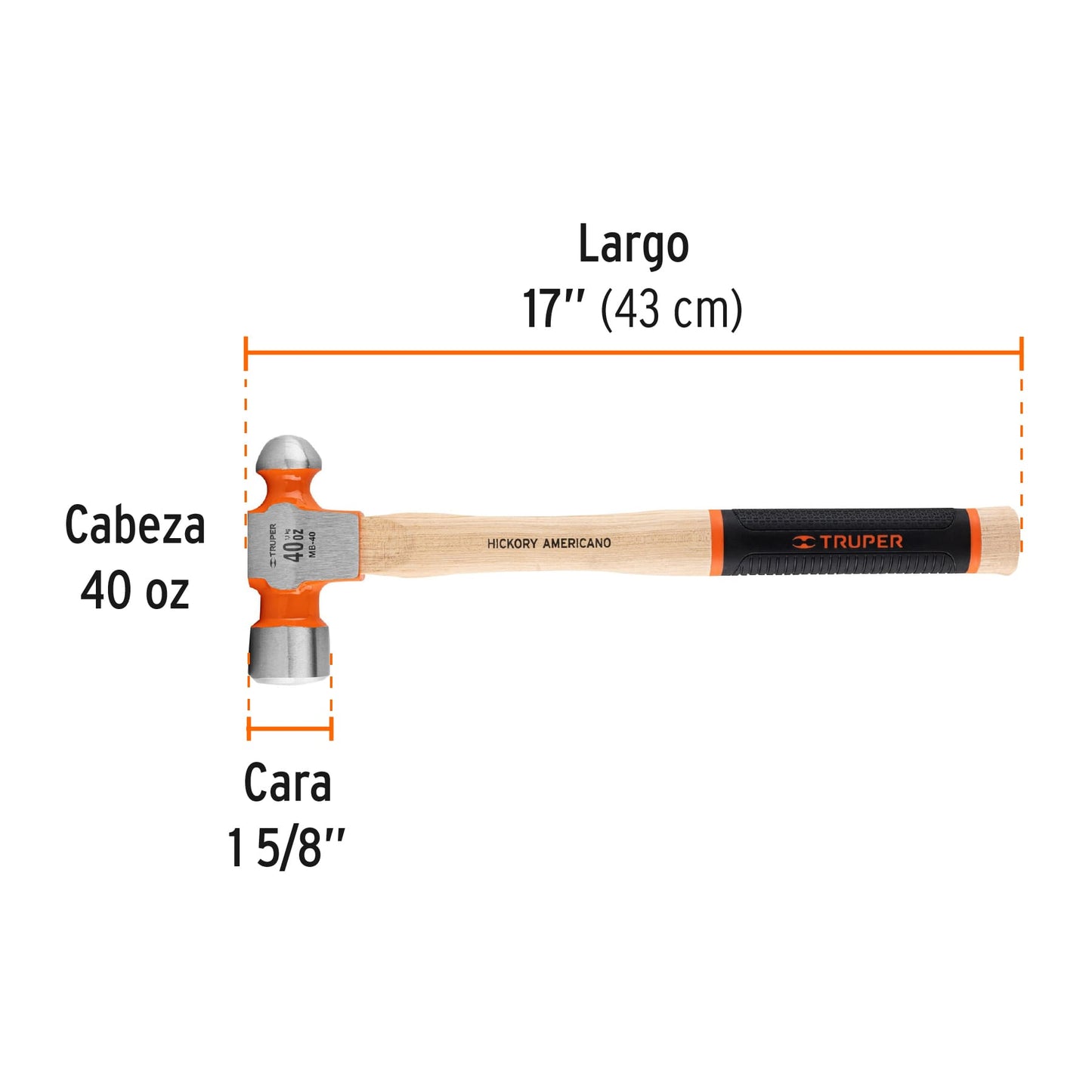Martillo de bola 40 oz mgo con grip antiderrapante