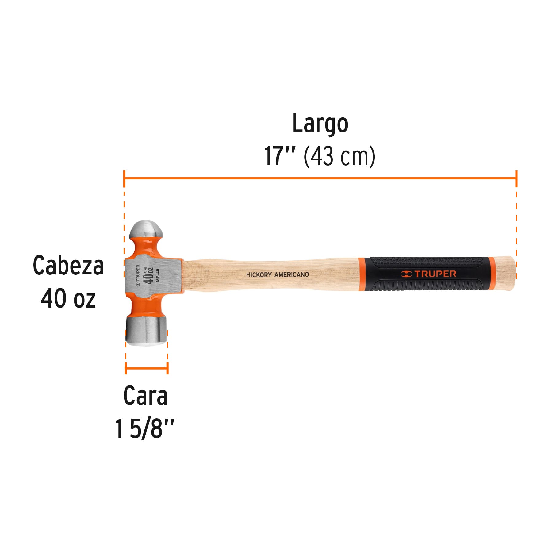 Martillo de bola 40 oz mgo con grip antiderrapante