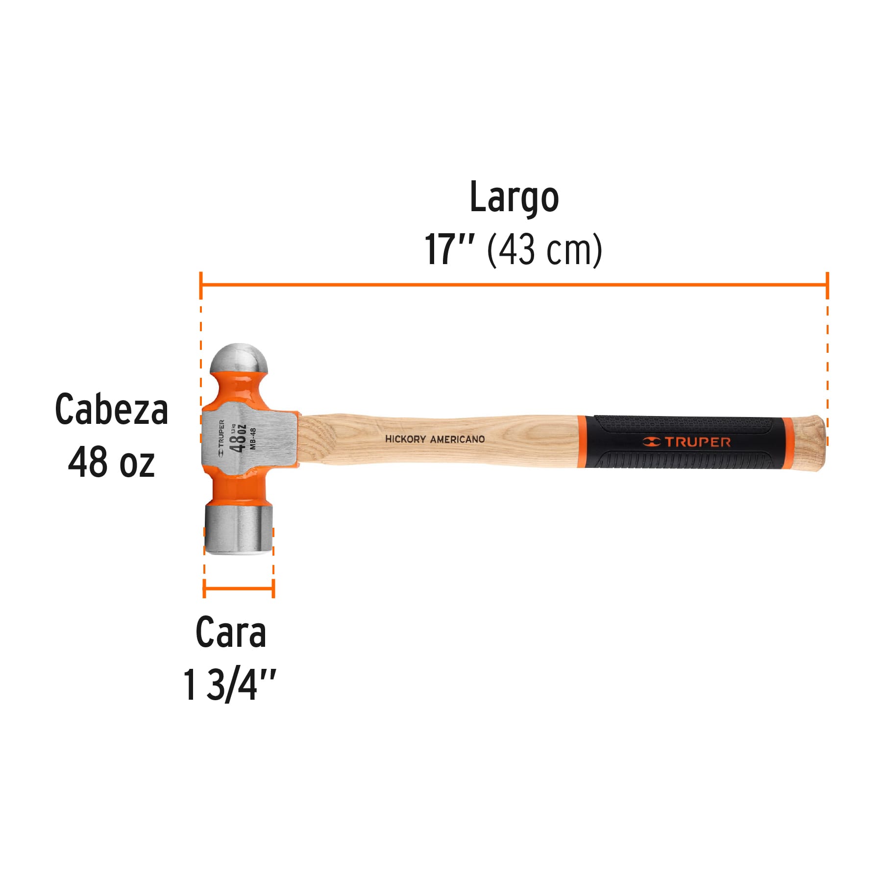 Martillo de bola 48 oz mgo con grip antiderrapante